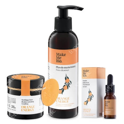 Make Me Bio Orange Care ZESTAW Płyn do mycia twarzy 200 ml + Silne nawilżenie, blask i energia 15 ml + Nawilżający krem dla skóry normalnej i wrażliwej 60 ml