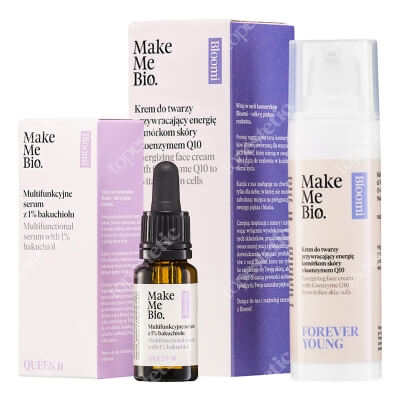 Make Me Bio Wsparcie Pro Age ZESTAW Multifunkcyjne serum z 1% bakuchiolu 15 ml + Krem do twarzy przywracający energię komórkom skóry z koenzymem Q10 30 ml
