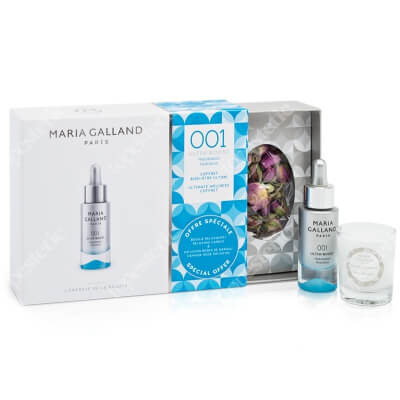 Maria Galland Coffret Ultim 'Boost Hydration ZESTAW Płatki róży damasceńskiej 5 g + Relaksująca Świeca z Białą Herbatą 35 g + Niezwykłe nawilżenie 15 ml