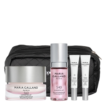 Maria Galland Glam Time ZESTAW Krem młodości 50 ml + Serum rozświetlające 30 ml + Rozświetlające i regenerujące DUO na okolice oczu 2 x 10 ml + Kosmetyczka 1 szt