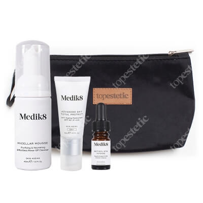 Medik8 6TR Travel Set ZESTAW Mus oczyszczający 40 ml + Serum Retinol 6TR 0,6% 4 ml + Krem nawilżający SPF30, 15 ml + Kosmetyczka 1 szt