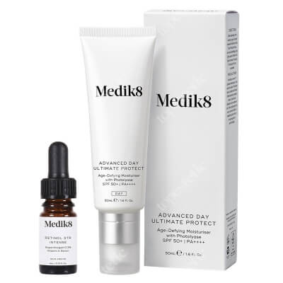 Medik8 Advanced Day Ultimate Protect SPF 50+ PA++++ + Intelligent Retinol 3TR ZESTAW Krem nawilżający z fotoliazą, zwalczający oznaki starzenia skóry, SPF 50+ PA++++ 50 ml + Wzmocnione serum z witaminą A 0,3%, 4 ml