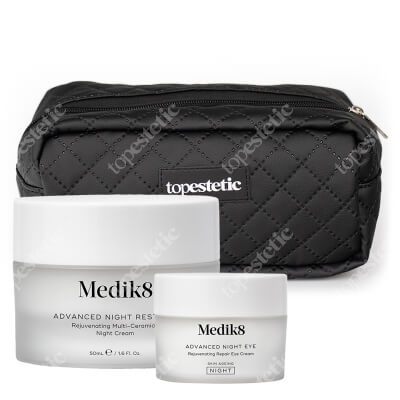Medik8 Advanced Night Restore + Advanced Night Eye + Kosmetyczka Topestetic ZESTAW Odbudowujący krem naprawczy na noc 50 ml + Odżywczy krem pod oczy 15 ml + Czarna, duża 1 szt