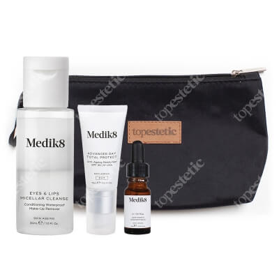 Medik8 C-Tetra Luxe Travel Set ZESTAW Płyn do demakijażu 30 ml + Serum z witaminą C 8 ml + Krem nawilżający SPF 30, 15 ml + Kosemtyczka 1 szt