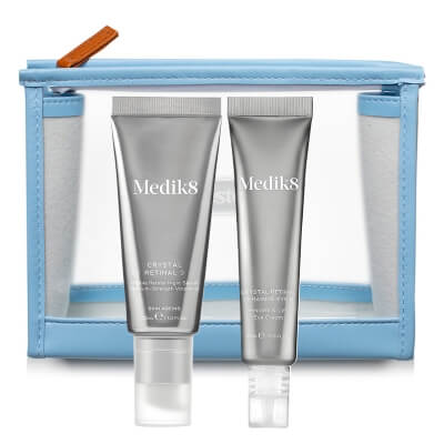 Medik8 Crystal Retinal 3 + Crystal Retinal Ceramide Eye 6 ZESTAW Stabilne serum na noc o średniej mocy z aldehydem retinowym 30 ml + Krem pod oczy z retinalem 15 ml + Kosmetyczka Topestetic 1 szt