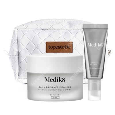 Medik8 Crystal Retinal 3 + Daily Radiance Vitamin C Spf 30 ZESTAW Serum na noc 30 ml + Krem antyoksydacyjny C-Tetra SPF 30, 50 ml + Kosmetyczka