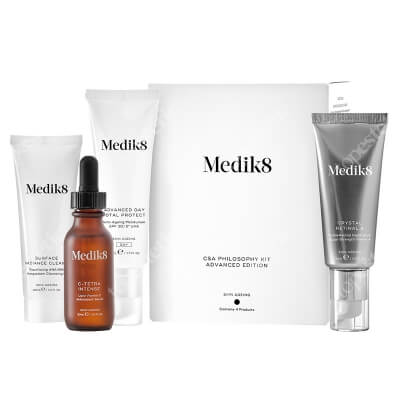 Medik8 Csa Philosophy Kit Advanced Edition ZESTAW Serum z witaminą C 30 ml + Krem nawilżający SPF 30 50 ml + Serum na noc 30 ml + Żel oczyszczający 40 ml