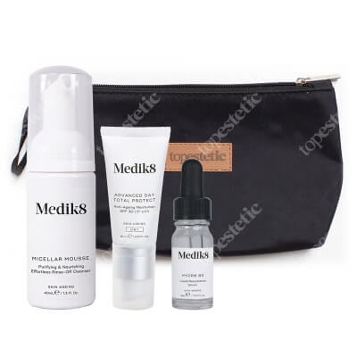 Medik8 Hydr8 B5 Travel Set ZESTAW Mus oczyszczający 40 ml + Serum 8 ml + Krem nawilżający SPF 30 Kosmetyczka 1 szt