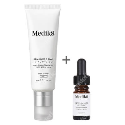 Medik8 Intelligent Retinol 10TR + Advanced Day Total Protect spf 30 ZESTAW Wzmocnione serum z witaminą A 1%, 4 ml + Krem nawilżający przeciwko oznakom starzenia SPF 30, 50 ml