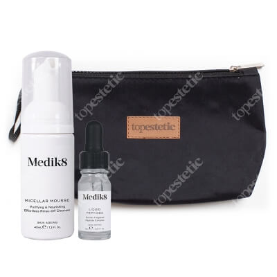 Medik8 Liquid Peptides Travel Set ZESTAW Odżywczy mus oczyszczający 40 ml + Serum Peptydowe 8 ml + Kosmetyczka 1 szt