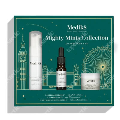 Medik8 Mighty Minis Collection ZESTAW Odżywczy mus oczyszczający 40 ml + Serum z witaminą C i antyoksydantami 8 ml + Odbudowujący krem naprawczy na noc 12,5 ml