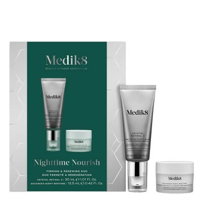 Medik8 Nighttime Nourish ZESTAW Stabilne serum na noc o średniej mocy z aldehydem retinowym 30 ml + Odbudowujący krem naprawczy na noc 12,5 ml