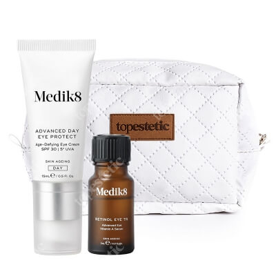 Medik8 Intelligent Retinol Eye TR + Advanced Day Eye Protect spf 30 ZESTAW Serum z witaminą A pod oczy 7 ml + Krem pod oczy SPF 30, 15 ml + Kosmetyczka