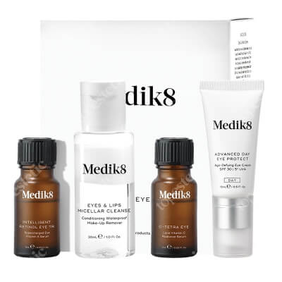 Medik8 The Csa Eye Kit ZESTAW Trójfazowy płyn do demakijażu 30 ml + Serum lipidowe 7 ml + Krem pod oczy 15 ml + Serum z wit A 7 ml