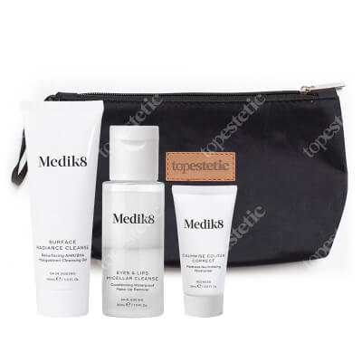 Medik8 Travel Set ZESTAW Żel oczyszczający z kwasami 40 ml + Krem neutralizujący 15 ml + Płyn do demakijażu 30 ml + Kosmetyczka 1 szt
