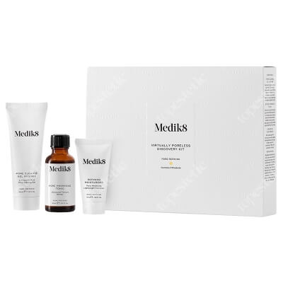 Medik8 Virtually Poreless Discovery Kit ZESTAW Żel oczyszczający 40 ml + Tonik redukujący widoczność porów 30 ml + Lekki krem matujący 15 ml