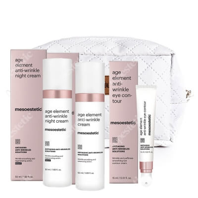 Mesoestetic Age Element Anti - Wrinkle Complete Care ZESTAW Krem na dzień 50 ml + Krem na noc 50 ml + Krem na okolice oczu 15 ml + Komsetyczka Topestetic 1 szt