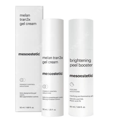 Mesoestetic Brightening Peel Booster + Melan Tran3x ZESTAW Peeling odświeżający koloryt skóry 50 ml + Żel-krem o działaniu depigmentującym na dzień 50 ml