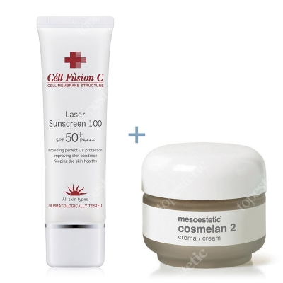 Mesoestetic Cosmelan 2 + Laser Sunscreen SPF 50 ZESTAW Krem na przebarwienia 30 g + Filtr przeciwsłoneczny 50 ml