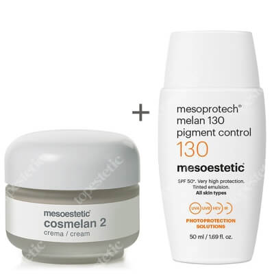 Mesoestetic Cosmelan 2 + Mesoprotech Melan 130+ ZESTAW Krem na przebarwienia 30 g + Fluid koloryzujacy SPF50+ 50 ml