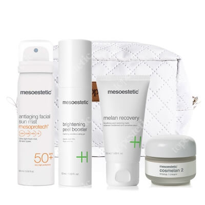 Mesoestetic Cosmelan Set ZESTAW Peeling 50 ml + Krem na przebarwienia 30 g + Krem o silnych właściwościach natłuszczających 50 ml + Mgiełka SPF50 50 ml + Kosmetyczka