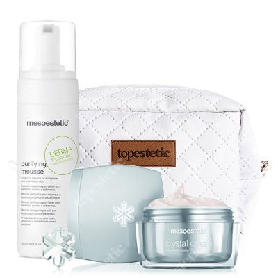 Mesoestetic Crystal Cream + Purifying Mousse + Kosmetyczka ZESTAW Krem anti-aging 50 ml + Pianka oczyszczająca 150 ml + Kosmetyczka 1 szt.