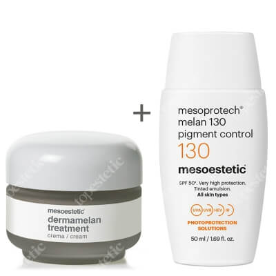 Mesoestetic Dermamelan + Mesoprotech Melan 130+ ZESTAW Krem na przebarwienia 30 g + Fluid koloryzujacy SPF50+ 50 ml