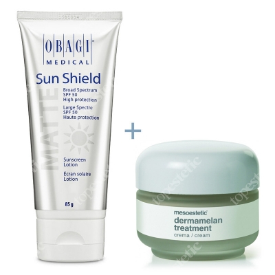 Mesoestetic Dermamelan + Sun Shield SPF 50 ZESTAW Krem na przebarwienia 30 g + Matujący krem UVA i UVB 85 g