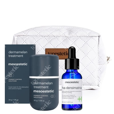 Mesoestetic Dermamelan Treatment + Ha Densimatrix ZESTAW Krem na przebarwienia do stosowania w domu 30 g + Serum z kwasem hialuronowym 30 ml + Biała, pikowana