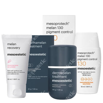 Mesoestetic Dermamelan Treatment + Melan Recovery New + Mesoprotech Melan 130+ ZESTAW Krem na przebarwienia 30 g + Krem o silnych właściwościach natłuszczających oraz nawilżających 50 ml + Fluid koloryzujący 50 ml