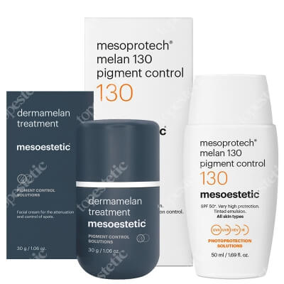 Mesoestetic Dermamelan Treatment + Mesoprotech Melan 130+ ZESTAW Krem na przebarwienia do stosowania w domu 30 g + Fluid koloryzujacy SPF50+ 50 ml