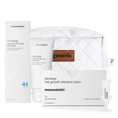 Mesoestetic Tricology Set ZESTAW Szampon hamujący wypadanie włosów 200 ml + Lotion pobudzający wzrost włosów 15 x 3ml + Biała kosmetyczka 1 szt.