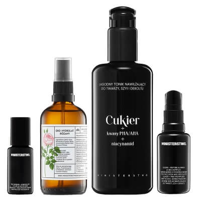 Ministerstwo Dobrego Mydła Cukier + Róża - Malina ZESTAW Tonik 200 ml + Serum 30 ml + Serum pod oczy i na okolice ust 15 ml + Hydrolat różany 100 ml