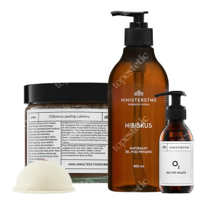 Ministerstwo Dobrego Mydła Czerwony Pieprz + Hibiskus + Śliwka + 02 ZESTAW Półkula 60 g + Żel 400 ml + Peeling 300 g + Olej 140 ml