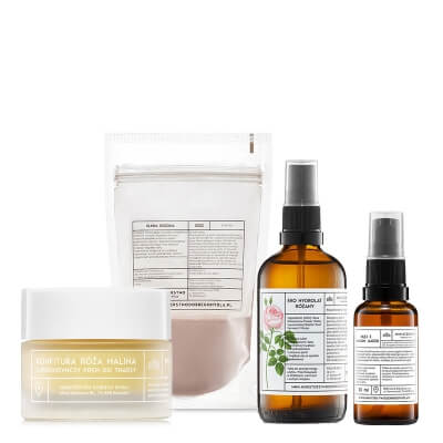 Ministerstwo Dobrego Mydła Glinka Różowa + Jagoda + Róża - Malina ZESTAW Glinka 100 g + Hydrolat różany 100 ml + Olej 30 ml + Krem 50 ml