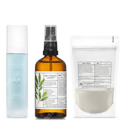 Ministerstwo Dobrego Mydła Laur + H2O + Glinka Zielona ZESTAW Eko hydrolat laurowy 100 ml + Hydromineralny krem do twarzy 50 ml + Naturalna glinka 100 g