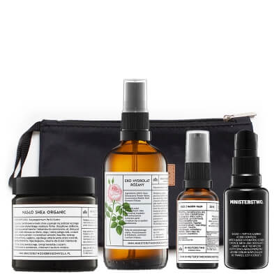 Ministerstwo Dobrego Mydła Malina + Róża + Cukier + Masło Shea ZESTAW Olejek 30 ml + Hydrolat 100 ml + Serum 30 ml + Masło 75 g + Kosmetyczka 1 szt