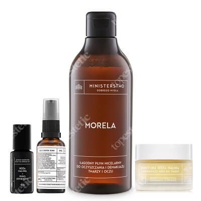 Ministerstwo Dobrego Mydła Morela + Śliwka + Róża - Malina ZESTAW Łagodny płyn micelarny 400 ml + Olej 30 ml + Serum pod oczy i na okolice ust 15 ml + Krem do twarzy 50 ml