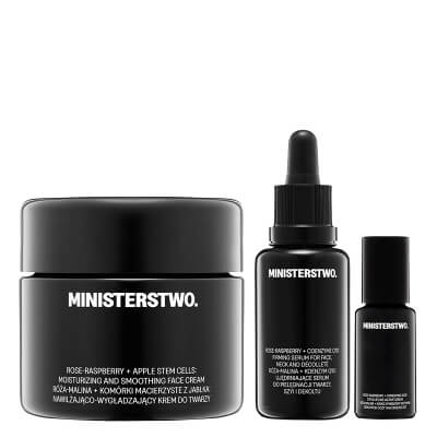 Ministerstwo Dobrego Mydła Róża-Malina Beauty Set ZESTAW Serum pod oczy i na okolice ust 15 ml + Odżywcze serum do twarzy 30 ml + Wygładzający krem do twarzy 50 ml