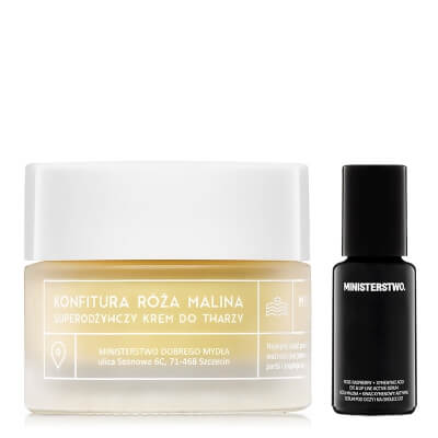 Ministerstwo Dobrego Mydła Róża - Malina + Kwas Xymenowy + Konfitura Róża - Malina ZESTAW Serum pod oczy i na okolice ust 15 ml + Krem 50 ml