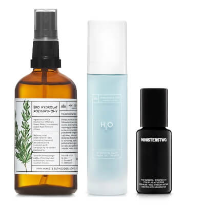Ministerstwo Dobrego Mydła Rozmaryn + H2O + Róża - Malina + Kwas Xymenowy ZESTAW Hydrolat 100 ml + Krem 50 ml + Serum pod oczy i na okolice ust 15 ml