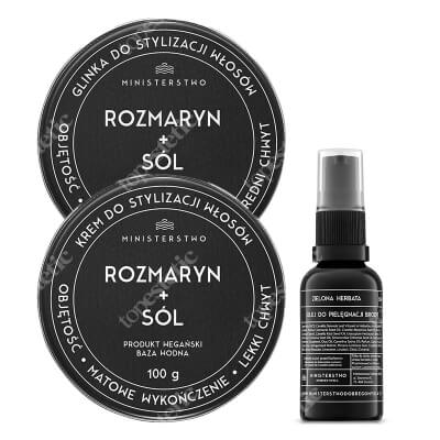 Ministerstwo Dobrego Mydła Rozmaryn + Sól + Zielona Herbata ZESTAW Glinka do stylizacji włosów 100 g + Krem prestyler do stylizacji włosów 100 g + Olej do brody 30 ml