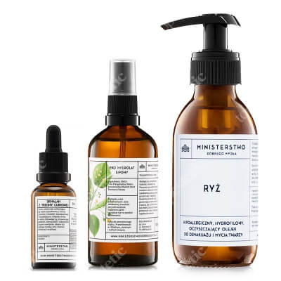 Ministerstwo Dobrego Mydła Ryż + Lipa + Skwalan z Trzciny Cukrowej ZESTAW Olejek do mycia twarzy 140 ml + Hydrolat lipowy 100 ml + Lekki bezzapachowy olejek 30 ml