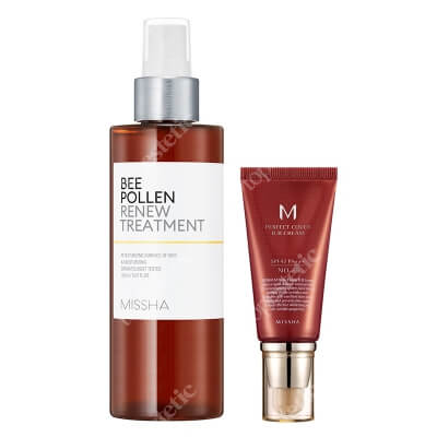 Missha Bee Pollen Renew Treatment + M Perfect Cover BB Cream SPF 42/PA+++ ZESTAW Silnie skoncentrowana esencja w postaci mgiełki 150 ml + Krem BB chroniący przed promieniami UV (No.25 kolor Warm Beige) 50 ml