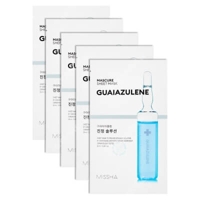 Missha Mascure Calming Solution Sheet Mask Guaizulene x 5 ZESTAW Łagodząco-regnerująca maseczka w płachcie 28 ml x 5