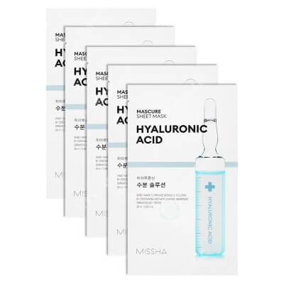 Missha Mascure Hydra Solution Sheet Mask Hyaluron Acid x 5 ZESTAW Nawadniająca maseczka w płachcie 28 ml x 5