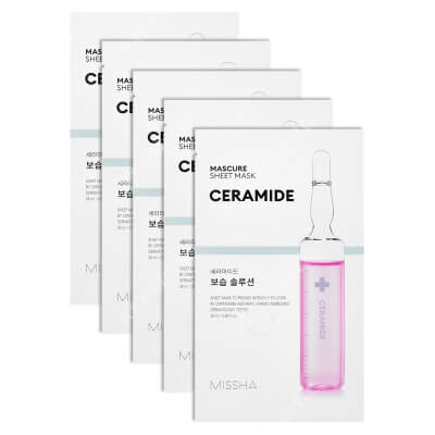 Missha Mascure Moisture Barrier Solution Sheet Mask Ceramide x 5 ZESTAW Odżywcza maseczka w płachcie 28 ml x 5