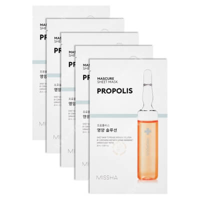 Missha Mascure Nutrition Solution Sheet Mask Propolis x 5 ZESTAW Uelastyczniająca maseczka w płachcie 28 ml x 5