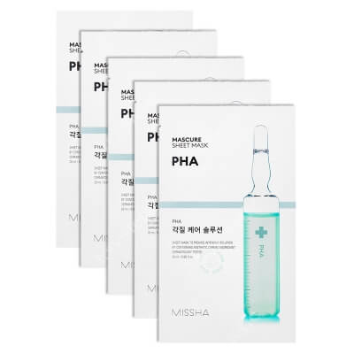 Missha Mascure Peeling Solution Sheet Mask x 5 ZESTAW Złuszczająco-oczyszczająca maseczka w płachcie 28 ml x 5