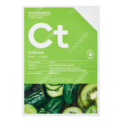 Missha Phytochemical Skin Supplement Sheet Mask (Catechin) Maseczka w zielonej płachcie, łagodzi oraz nawadnia skórę 25 ml